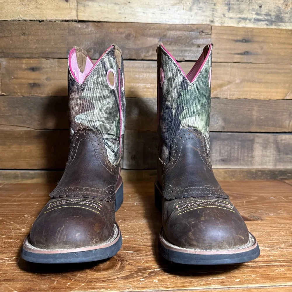 Ariat 10006854 Fatbaby Womens Western Boots Sz 9 B Brown Pink Camo Round Toe - Picture 5 of 10